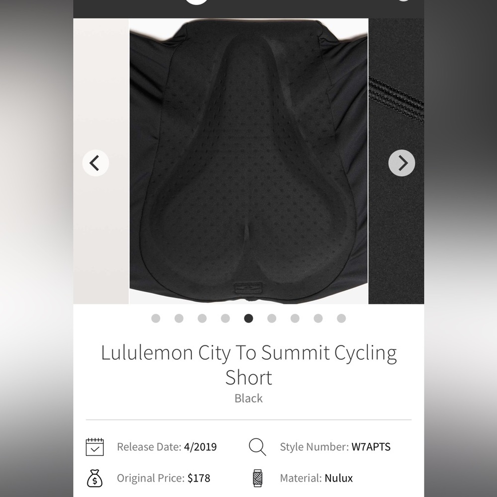 Lululemon City To Summit Cycling Short Black Nulux Full Bike Seat Pad Size S